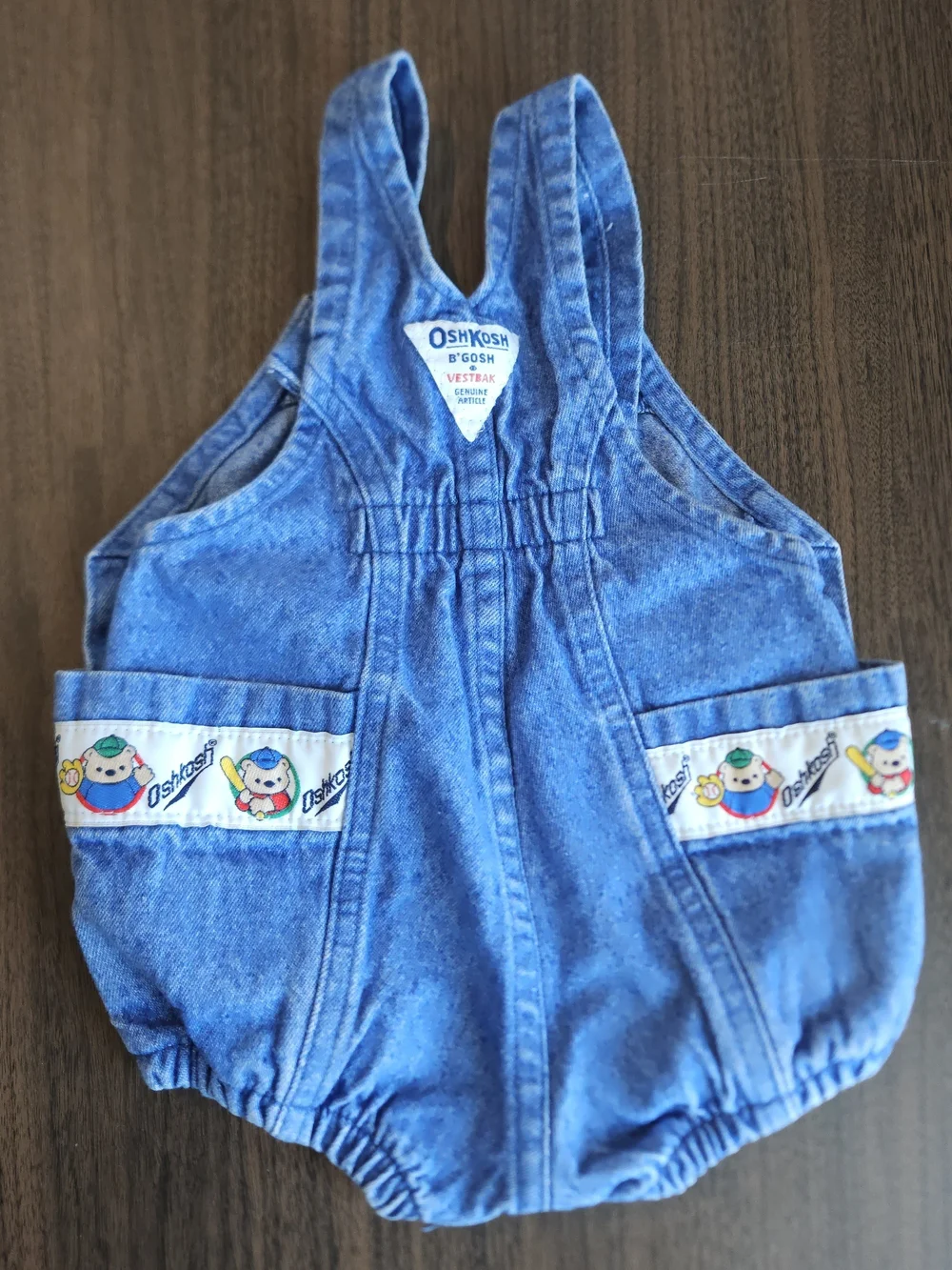 Vintage OshKosh B'Gosh Vestbak Bubble Romper Baseball Bear Overalls USA - 3-6m